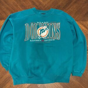 Miami Dolphins Crewneck Sweatshirt Teal Eastern Division NFL Football Large |P1